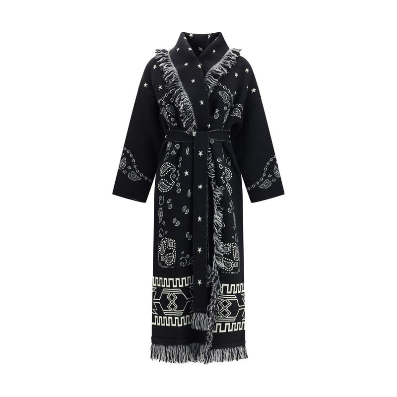 Alanui Black Wool Oves Aries Coat - Iconic Bandana Design