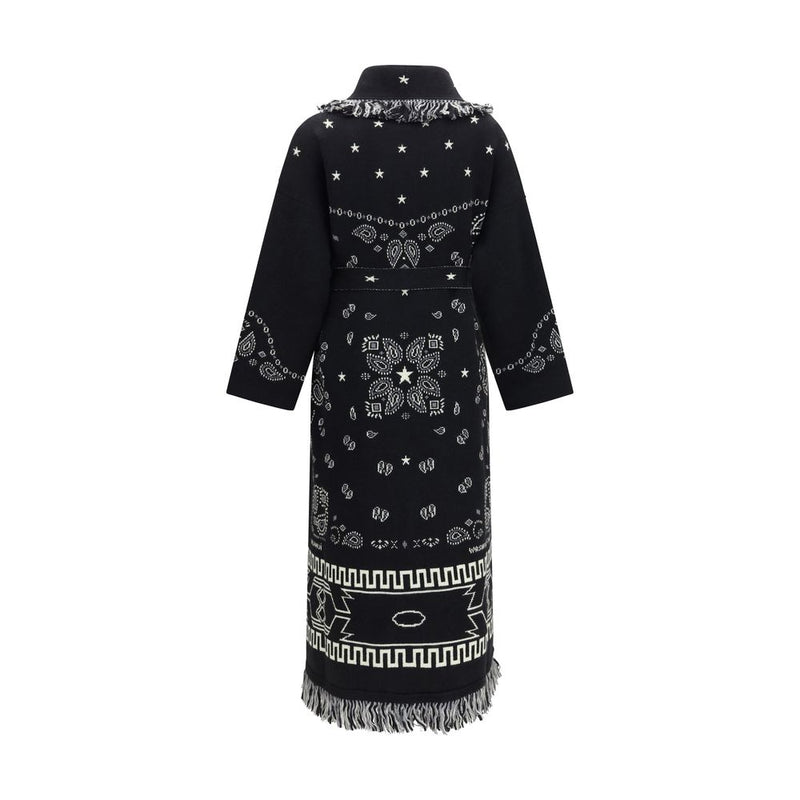Alanui Black Wool Oves Aries Coat - Iconic Bandana Design