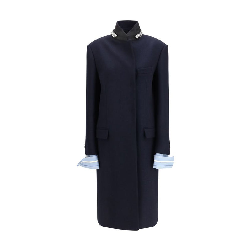 Prada Blue Wool Oves Aries Coat