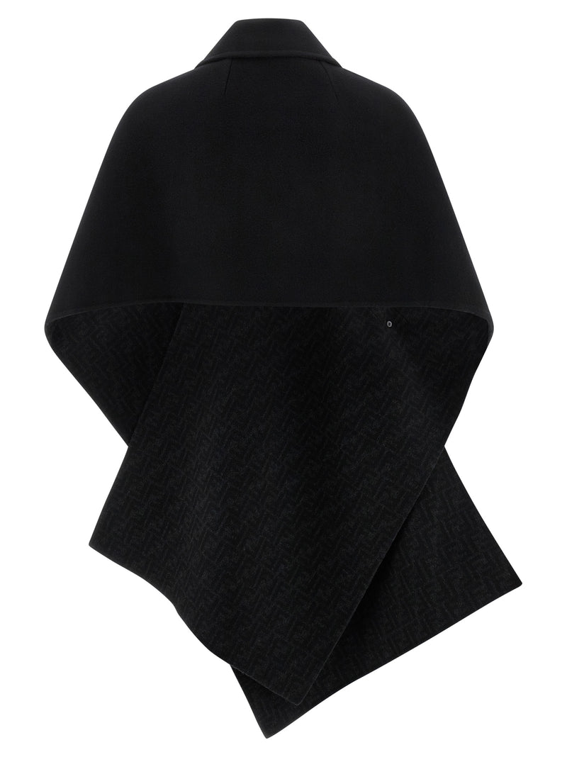 Fendi Black Virgin Wool Cape with FF Logo Lining