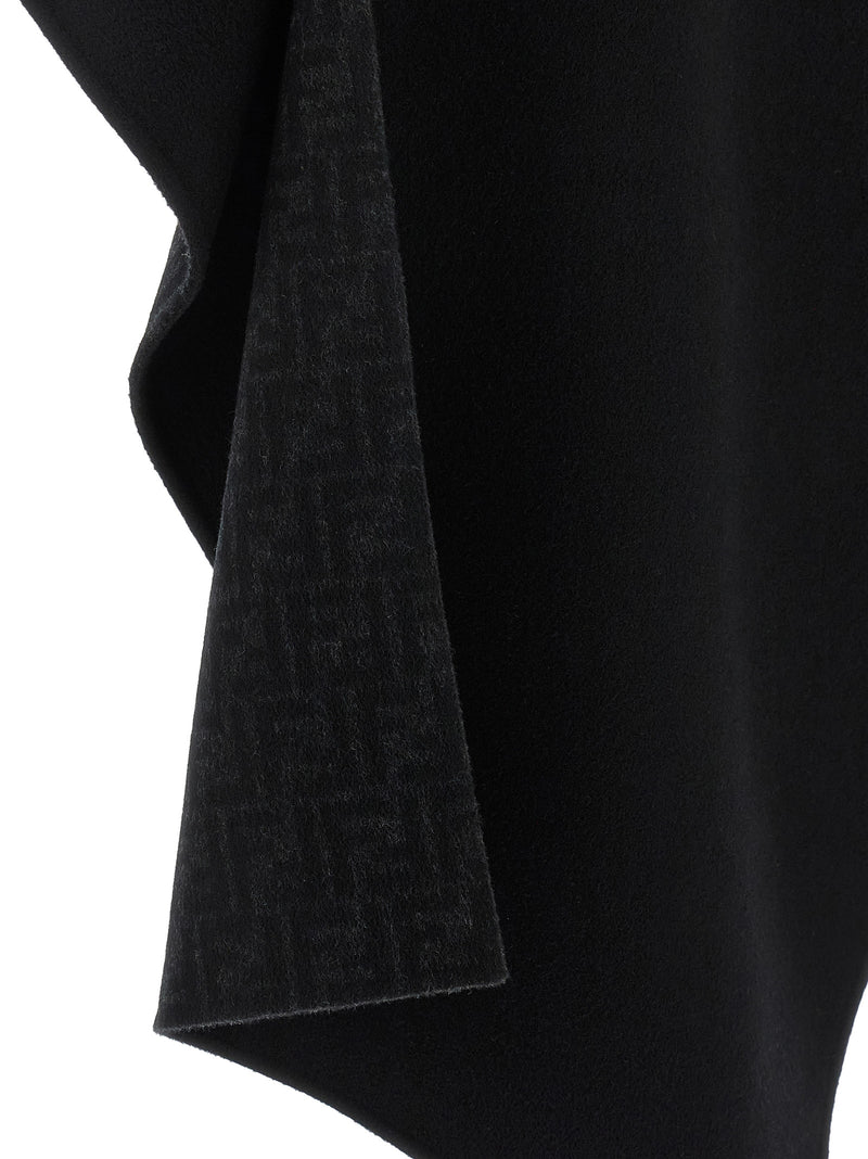 Fendi Black Virgin Wool Cape with FF Logo Lining
