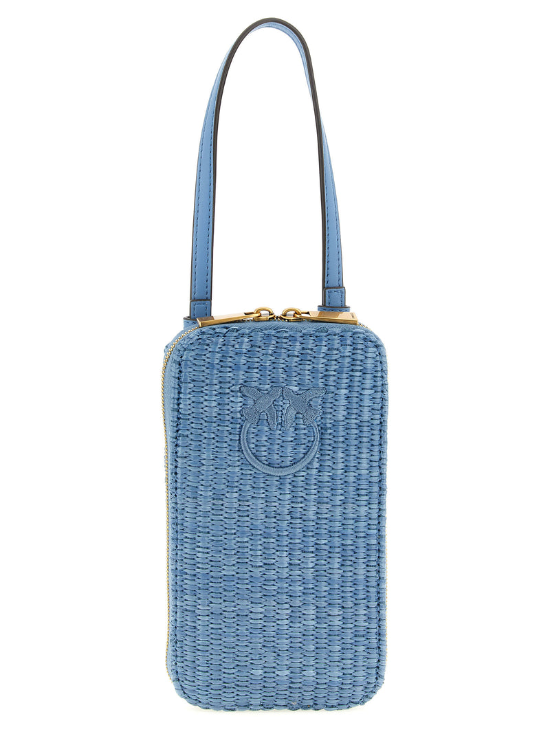PINKO Blue Braided Raffia Smartphone Holder