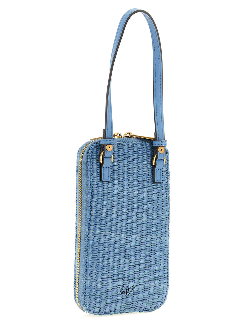 PINKO Blue Braided Raffia Smartphone Holder