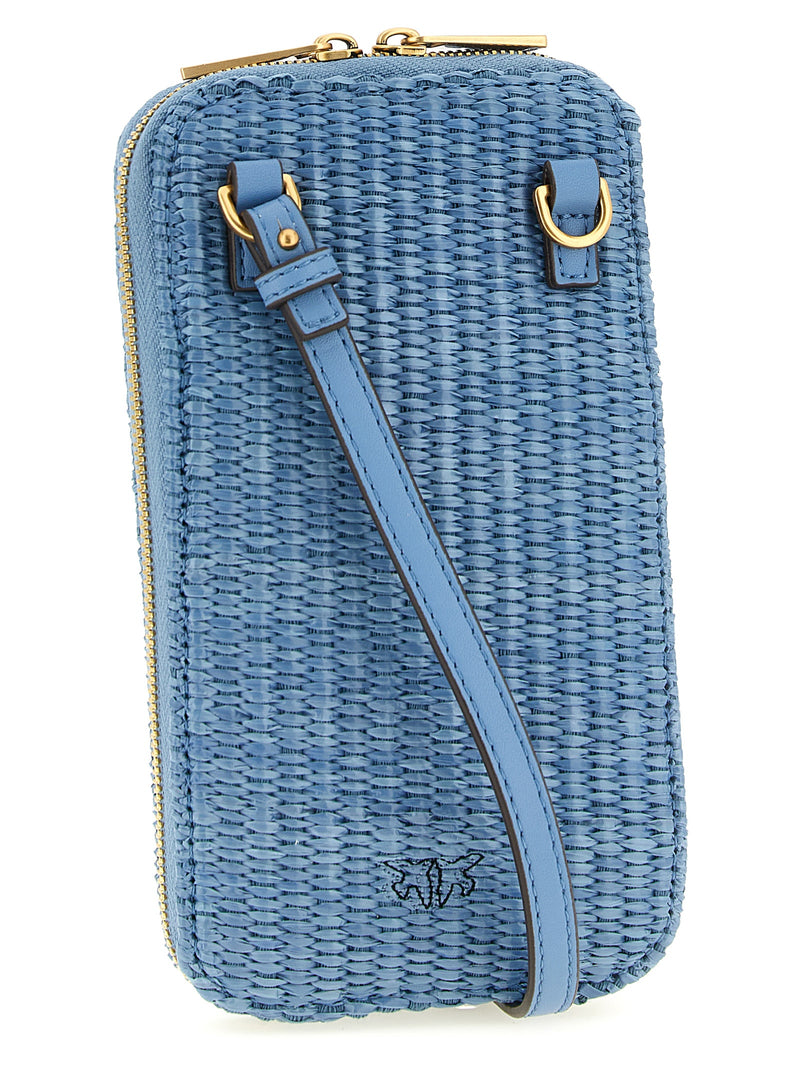 PINKO Blue Braided Raffia Smartphone Holder