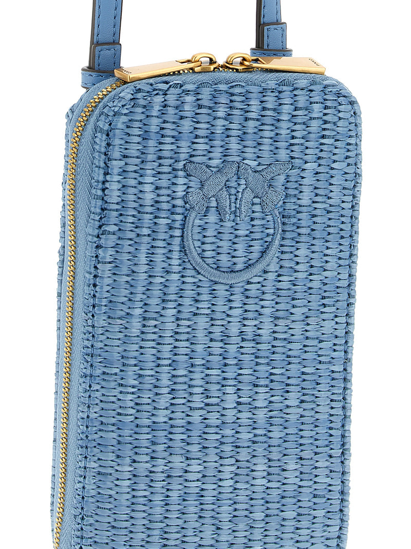 PINKO Blue Braided Raffia Smartphone Holder