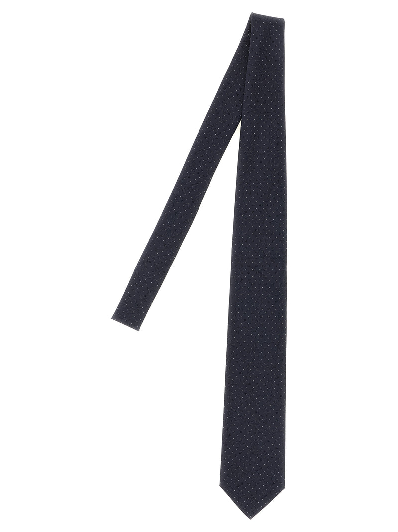 Brioni Blue Silk Tie - Herringbone Weave with Micro-Polka Dots