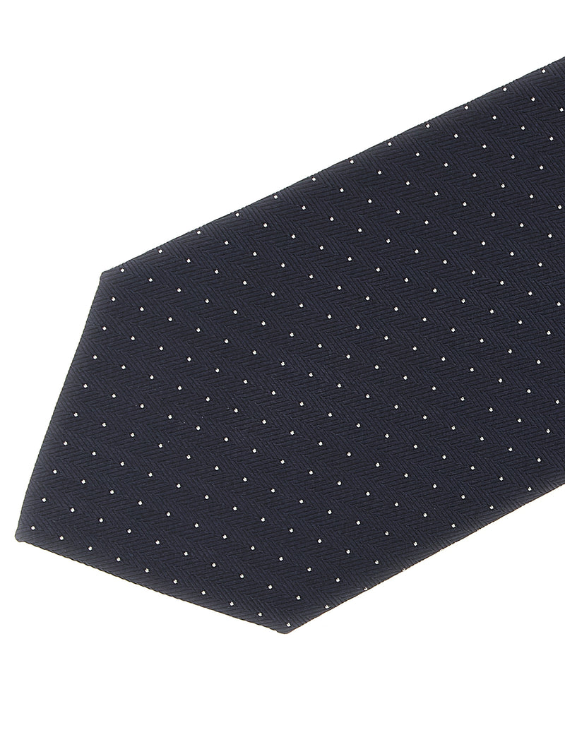 Brioni Blue Silk Tie - Herringbone Weave with Micro-Polka Dots