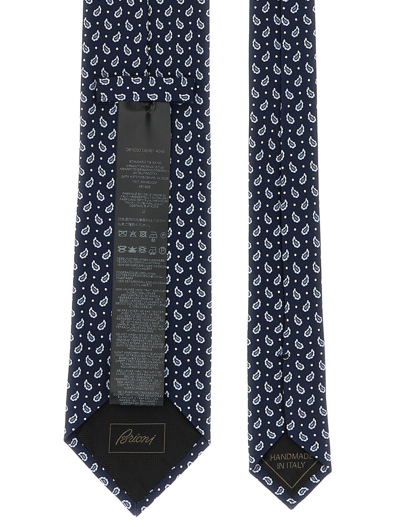 Brioni Blue Silk Tie - Luxurious Micro-Paisley Design