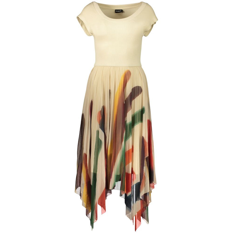 Desigual Beige Polyester Women's Dress - Lacroix Brushes Print