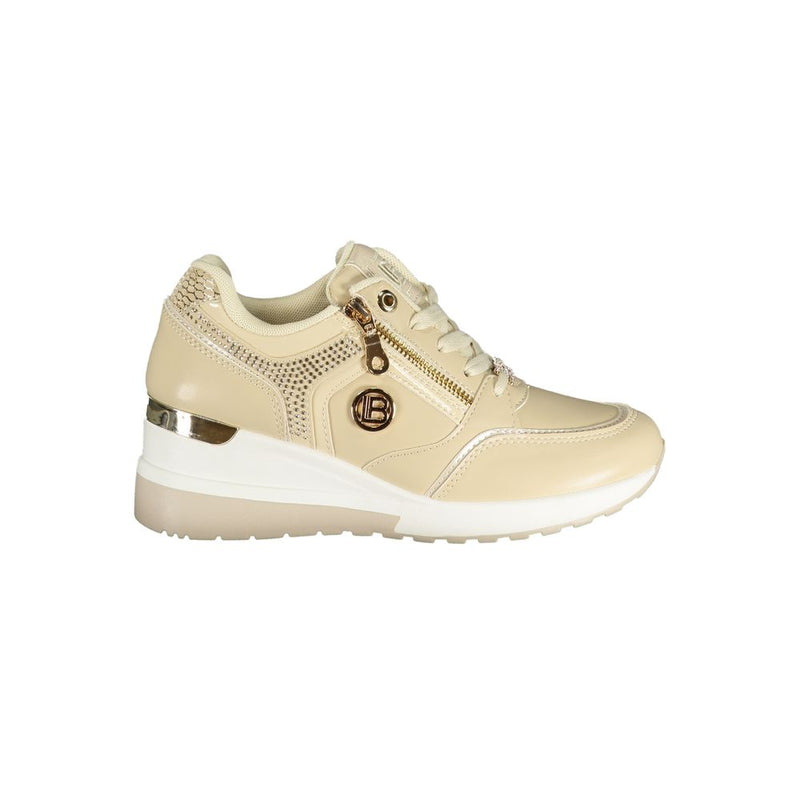 Laura Biagiotti Beige Athletic Sneakers with Rhinestone Details