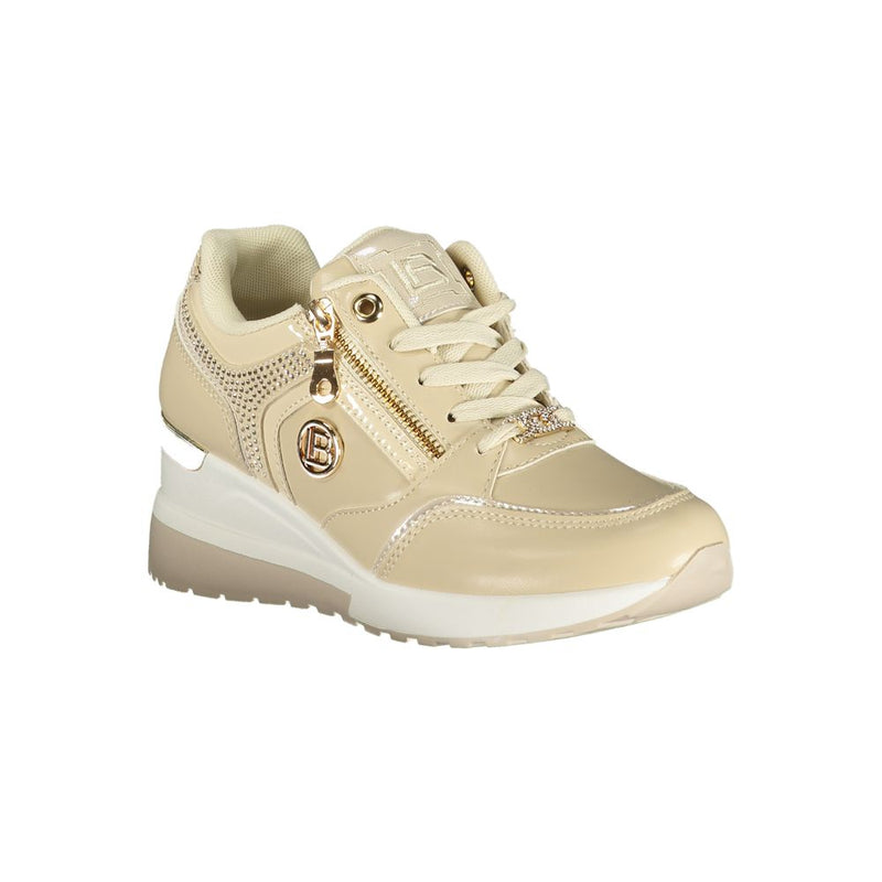 Laura Biagiotti Beige Athletic Sneakers with Rhinestone Details