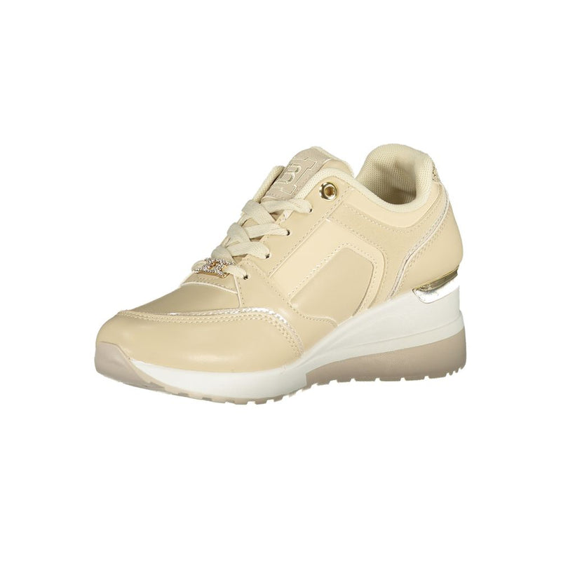Laura Biagiotti Beige Athletic Sneakers with Rhinestone Details