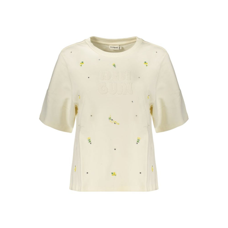Desigual Oporto White Cotton Sweatshirt with Rhinestones