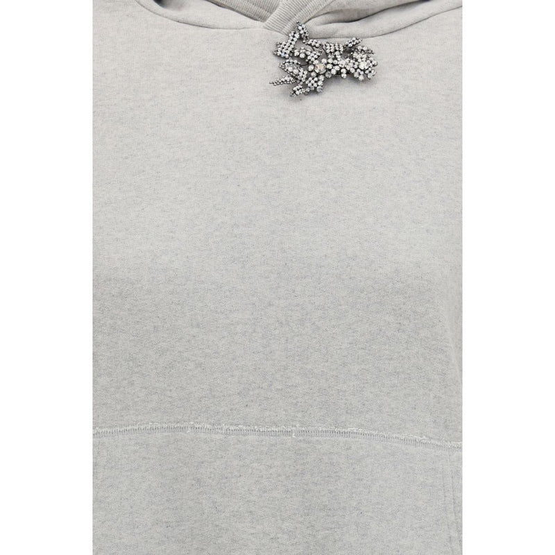 Prada Gray Cotton Sweatshirt with Jewel Brooch