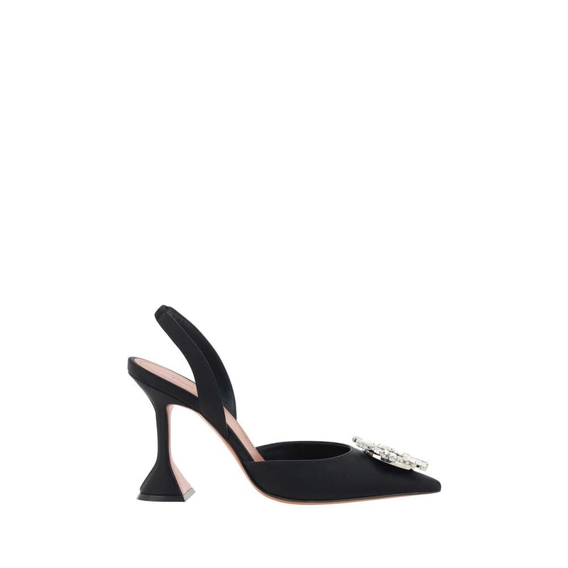 Amina Muaddi Begum Black Satin High Heel Pumps