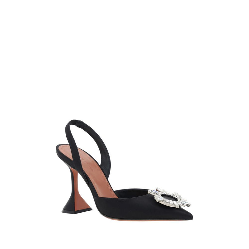 Amina Muaddi Begum Black Satin High Heel Pumps