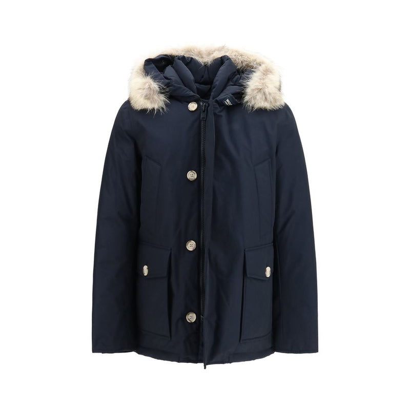 Woolrich Blue Cotton Parka with Removable Fur Trim