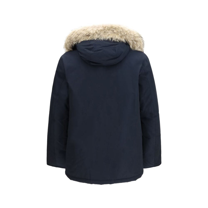 Woolrich Blue Cotton Parka with Removable Fur Trim