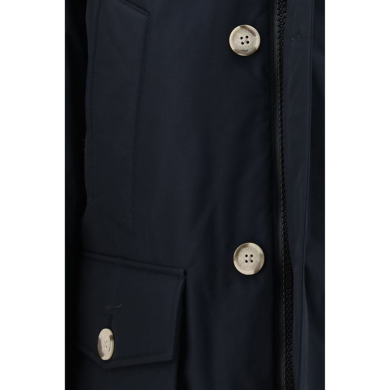 Woolrich Blue Cotton Parka with Removable Fur Trim