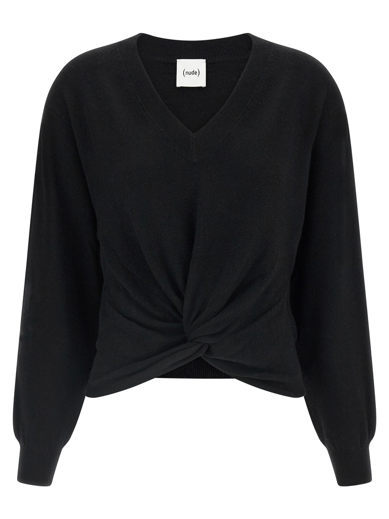 NUDE Black Wool Cardigan with Knot Detail