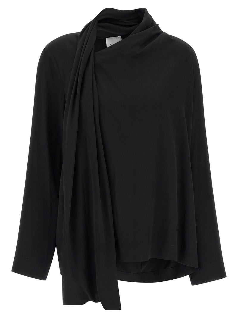 NUDE Black Viscose Blouse - Elegant Asymmetrical Design