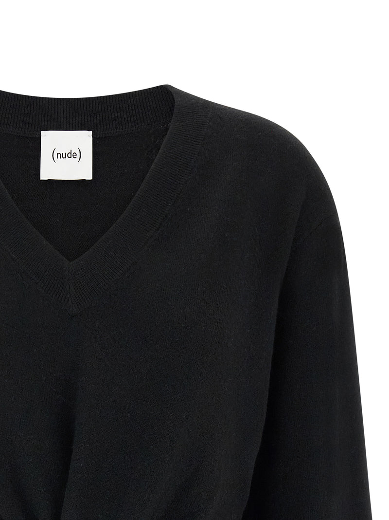 NUDE Black Wool Cardigan with Knot Detail