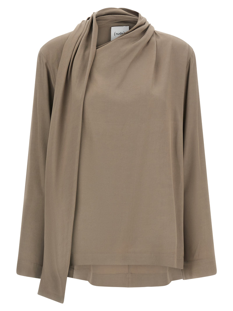 NUDE Gray Viscose Blouse with Asymmetrical Design