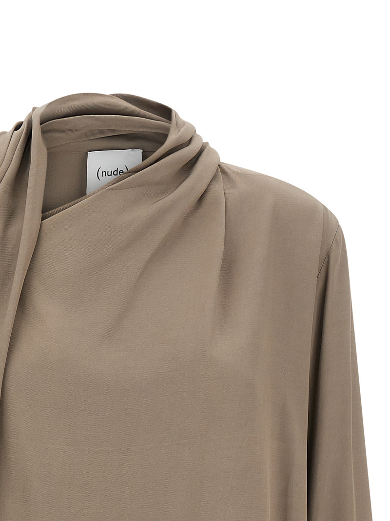 NUDE Gray Viscose Blouse with Asymmetrical Design
