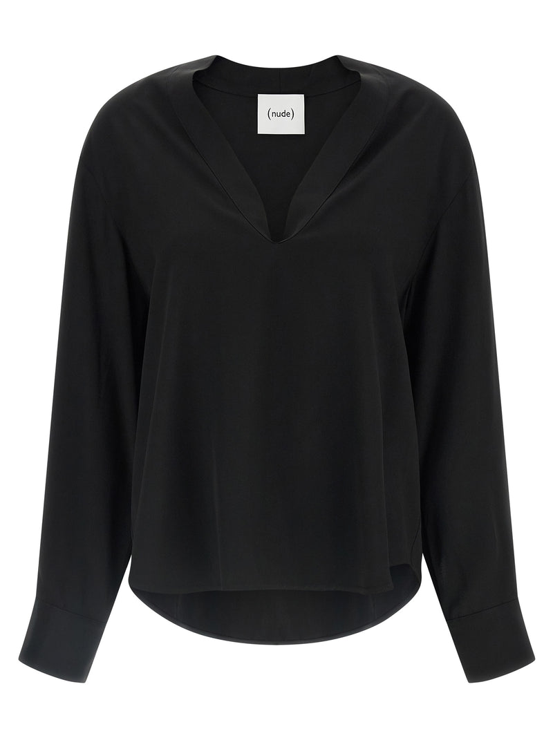 NUDE Black Viscose Blouse - Elegant Long-Sleeved Top