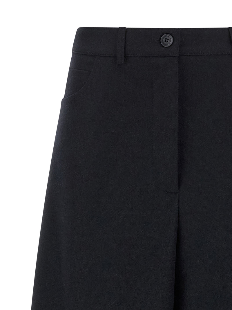 NUDE Black Wool Casual Pants - Contemporary Barrel Silhouette