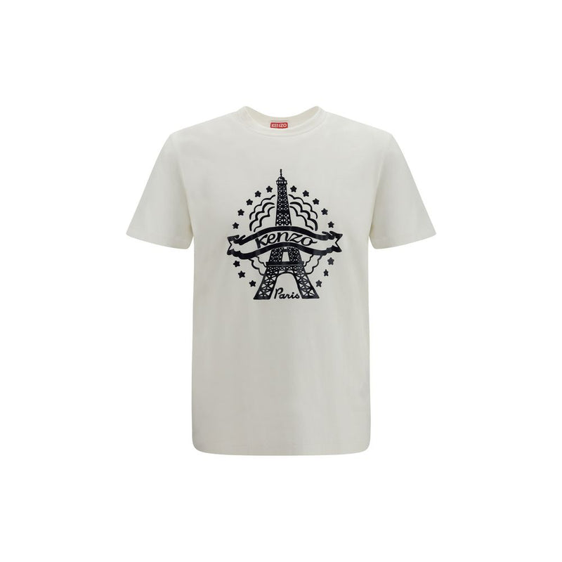 Kenzo White Cotton T-Shirt with Eiffel Tower Design