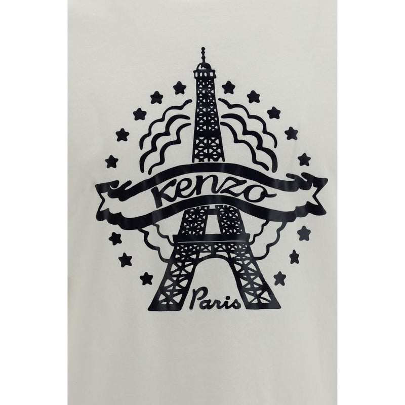 Kenzo White Cotton T-Shirt with Eiffel Tower Design