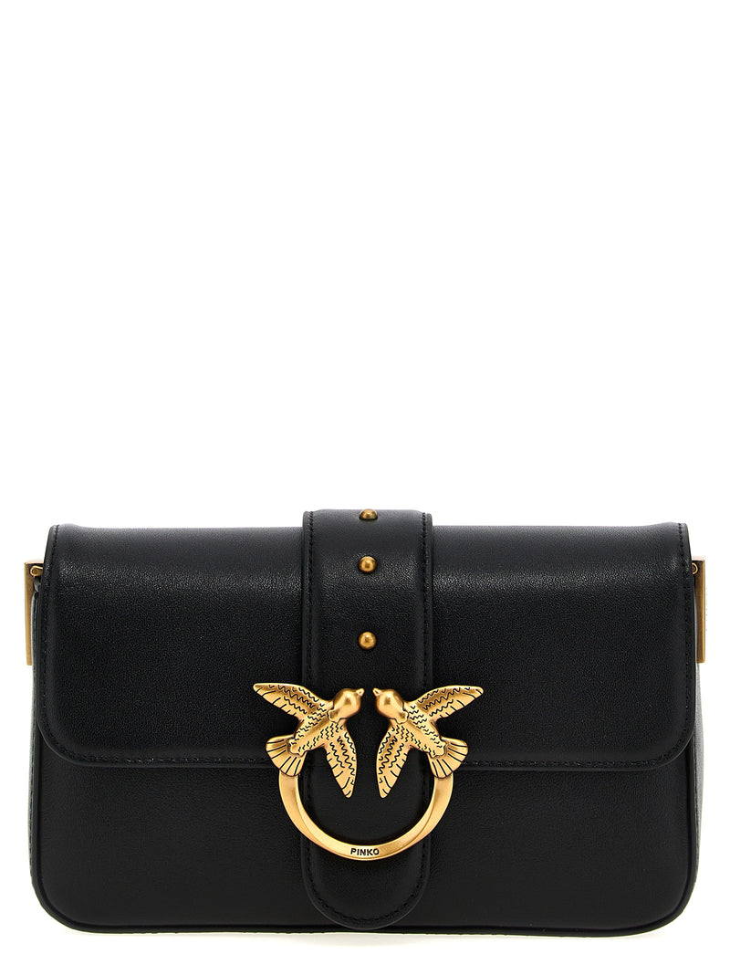 PINKO Mini Love Slouchy Black Calfskin Shoulder Bag