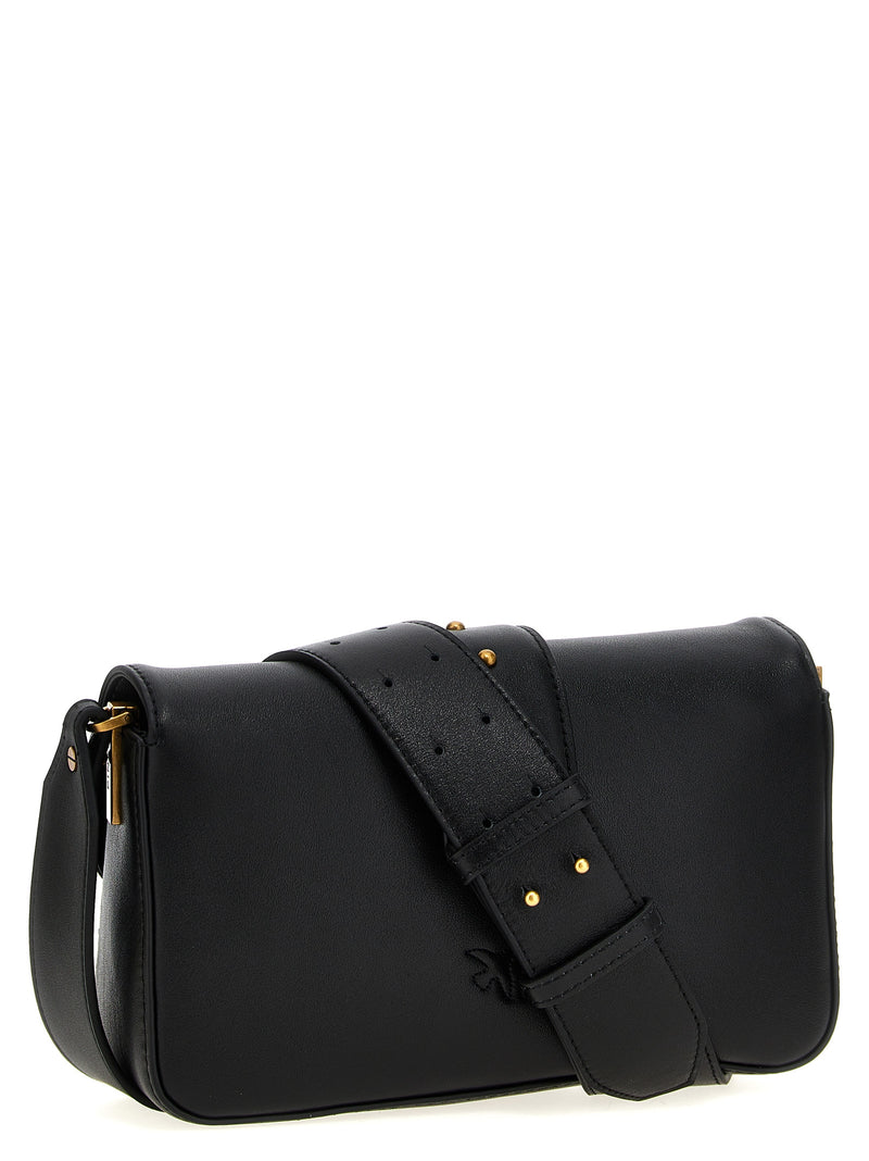 PINKO Mini Love Slouchy Black Calfskin Shoulder Bag