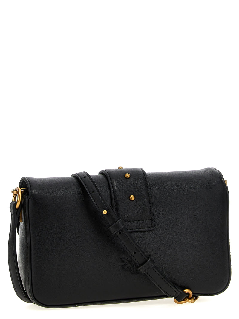 PINKO Mini Love Slouchy Black Calfskin Shoulder Bag