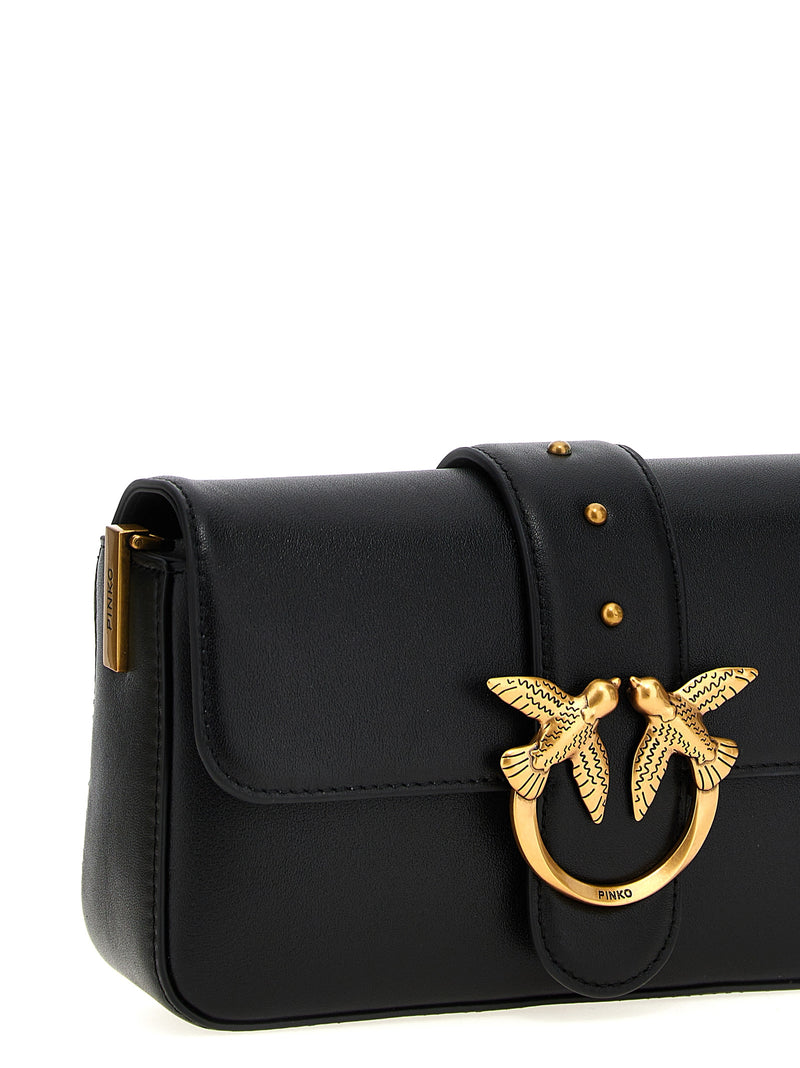 PINKO Mini Love Slouchy Black Calfskin Shoulder Bag