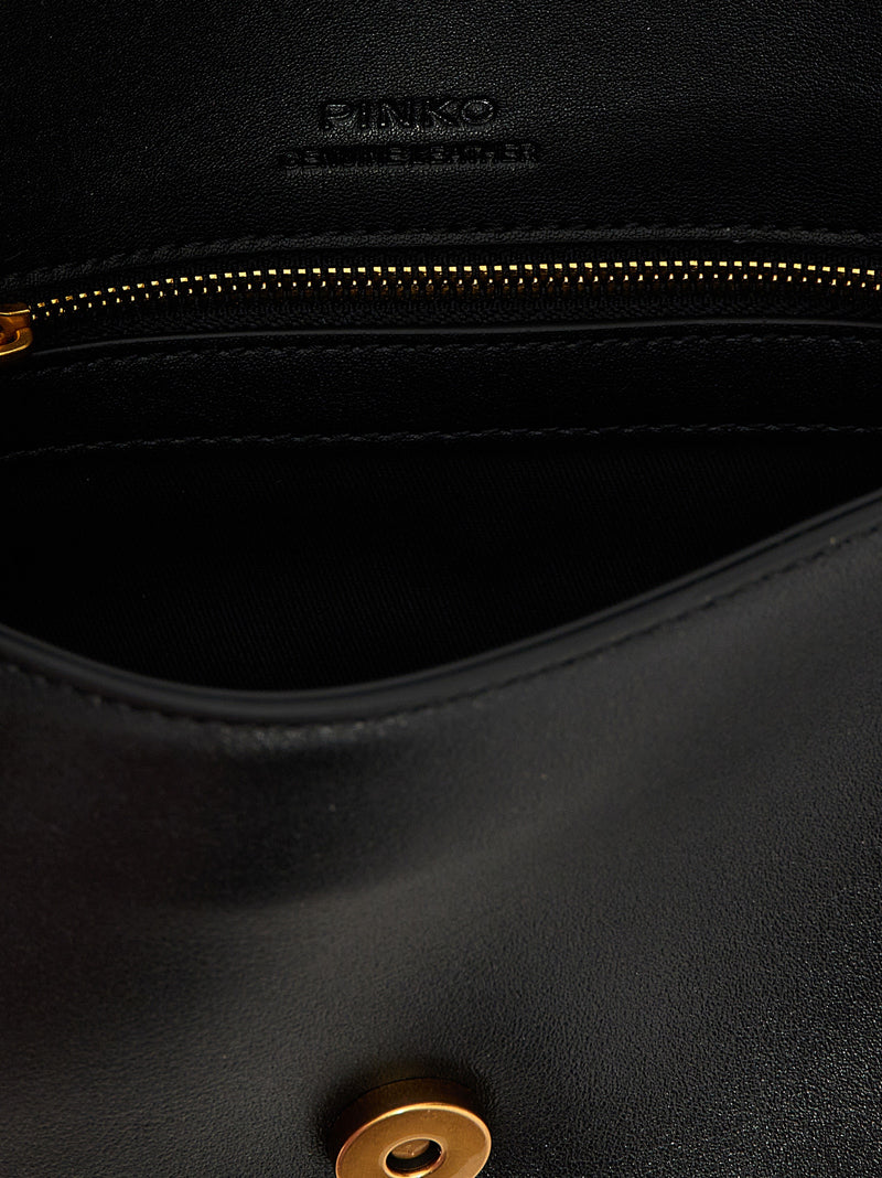 PINKO Mini Love Slouchy Black Calfskin Shoulder Bag