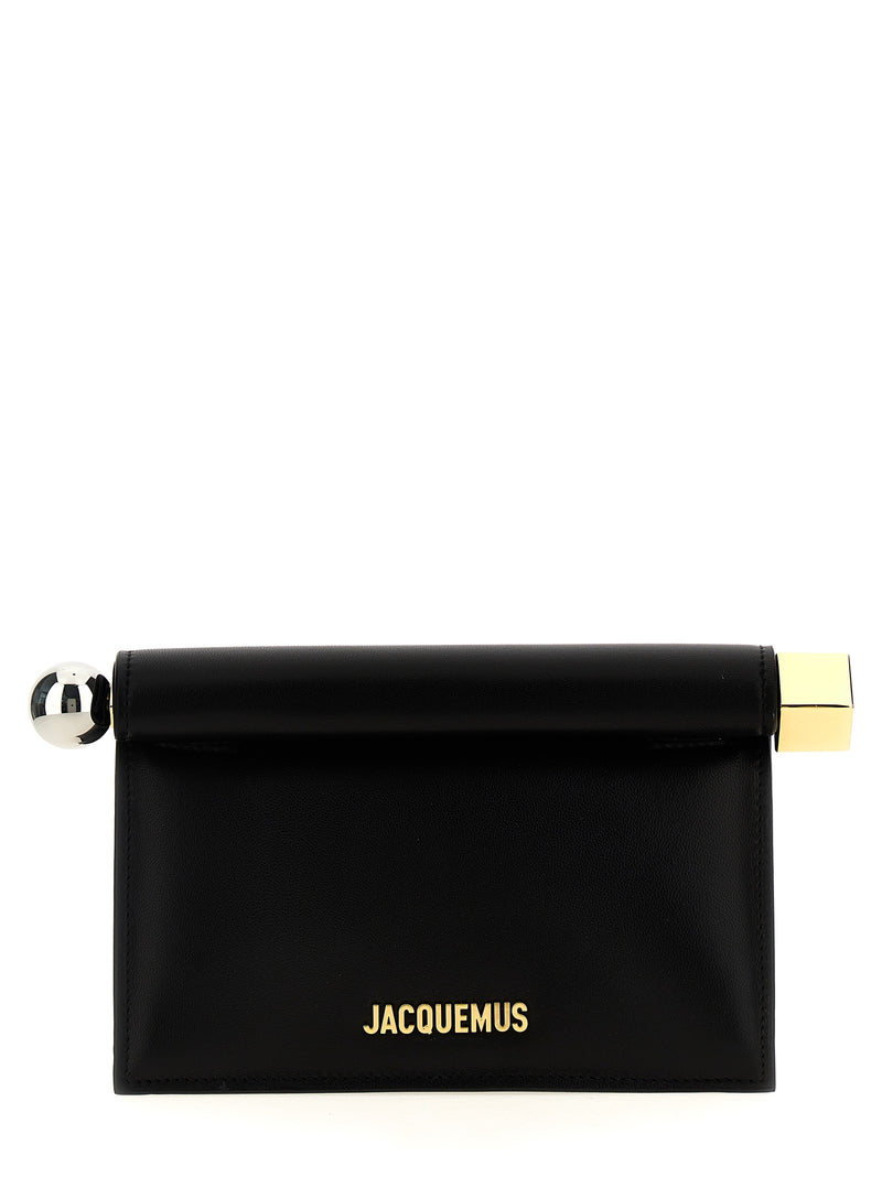 Jacquemus La Petite Pochette Rond Carré Black Leather Clutch