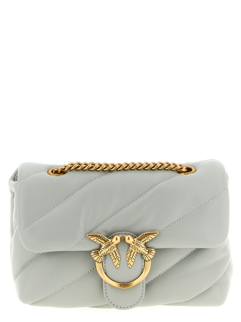 PINKO Mini Love Puff Gray Lamb Fur Crossbody Bag