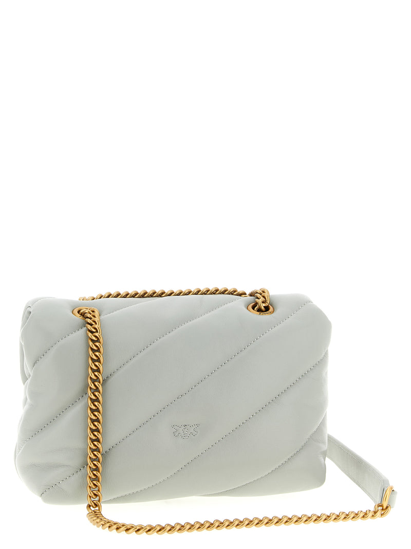 PINKO Mini Love Puff Gray Lamb Fur Crossbody Bag