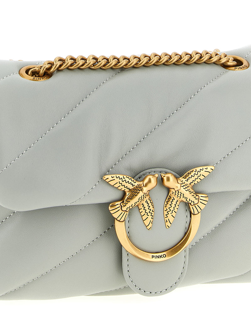 PINKO Mini Love Puff Gray Lamb Fur Crossbody Bag