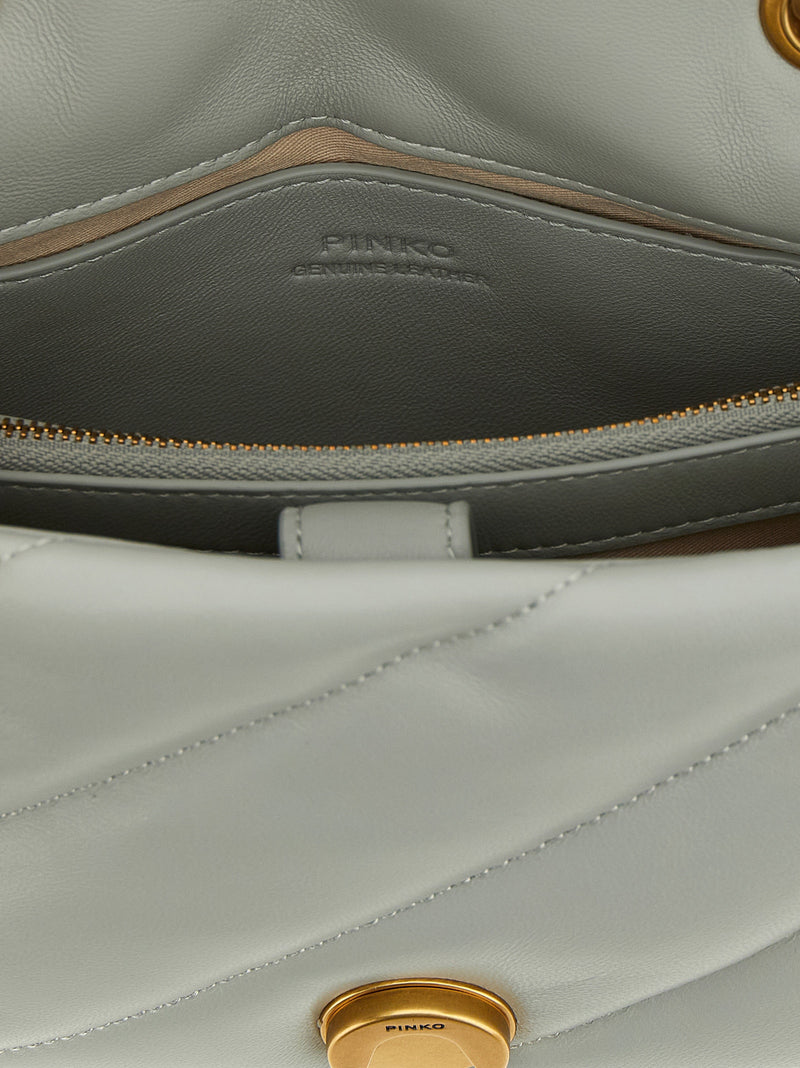 PINKO Mini Love Puff Gray Lamb Fur Crossbody Bag