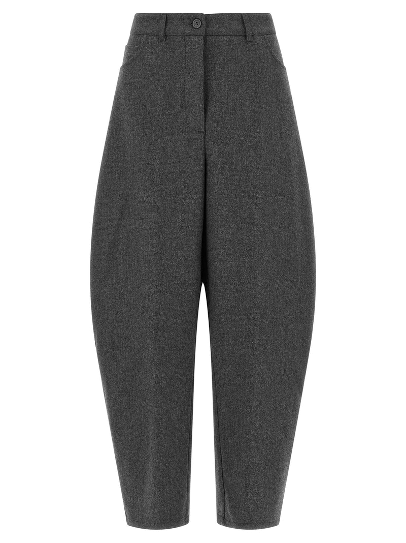 NUDE Gray Wool Casual Pants - Contemporary Barrel Silhouette
