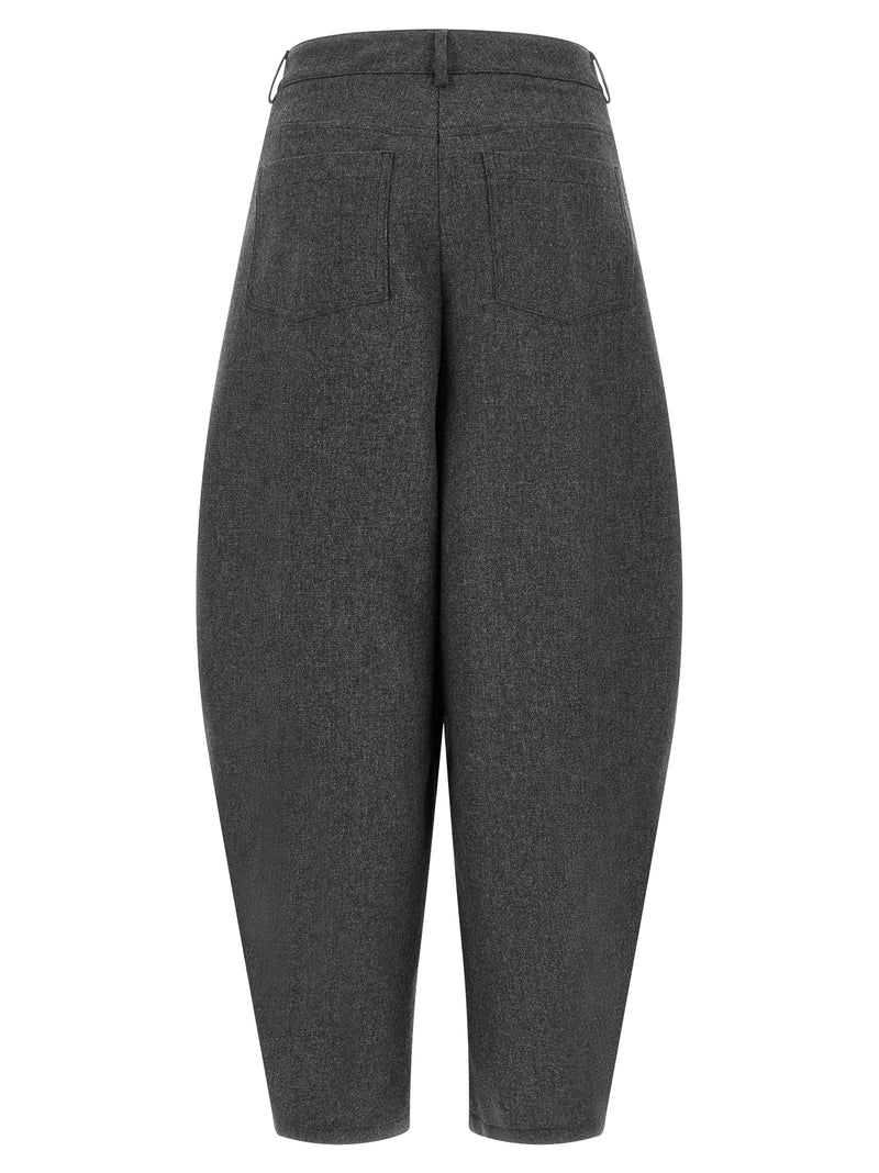 NUDE Gray Wool Casual Pants - Contemporary Barrel Silhouette