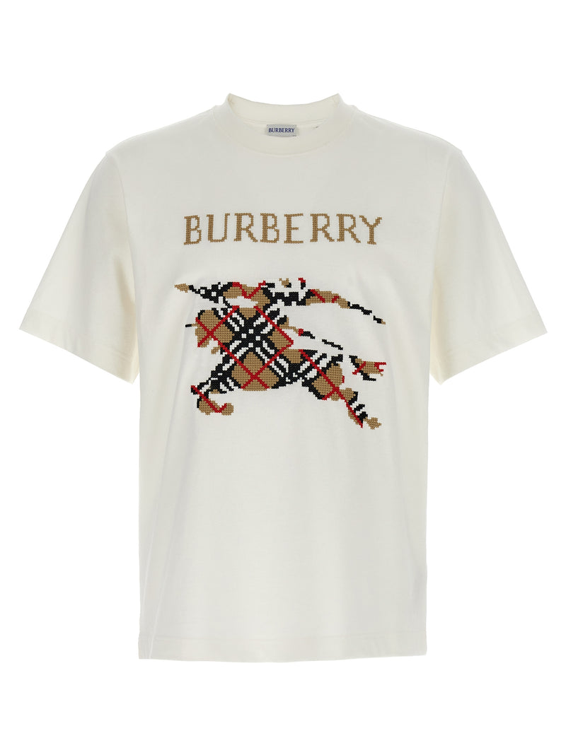 Burberry White Cotton T-Shirt - Equestrian Knight Design