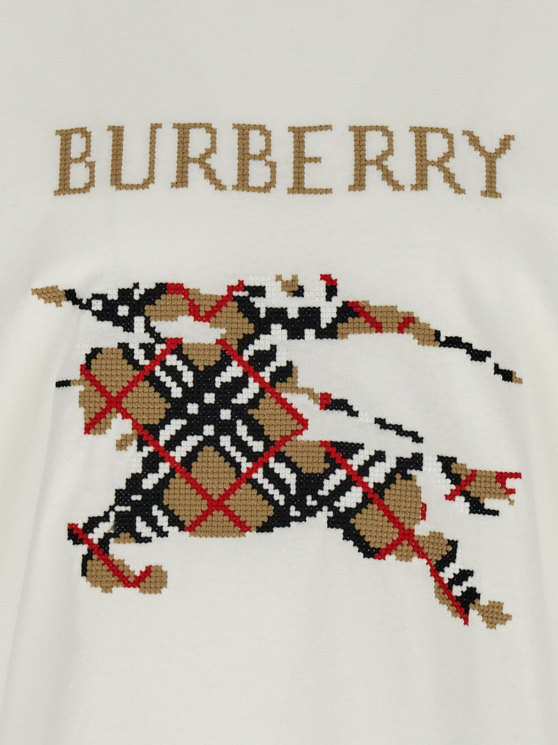 Burberry White Cotton T-Shirt - Equestrian Knight Design