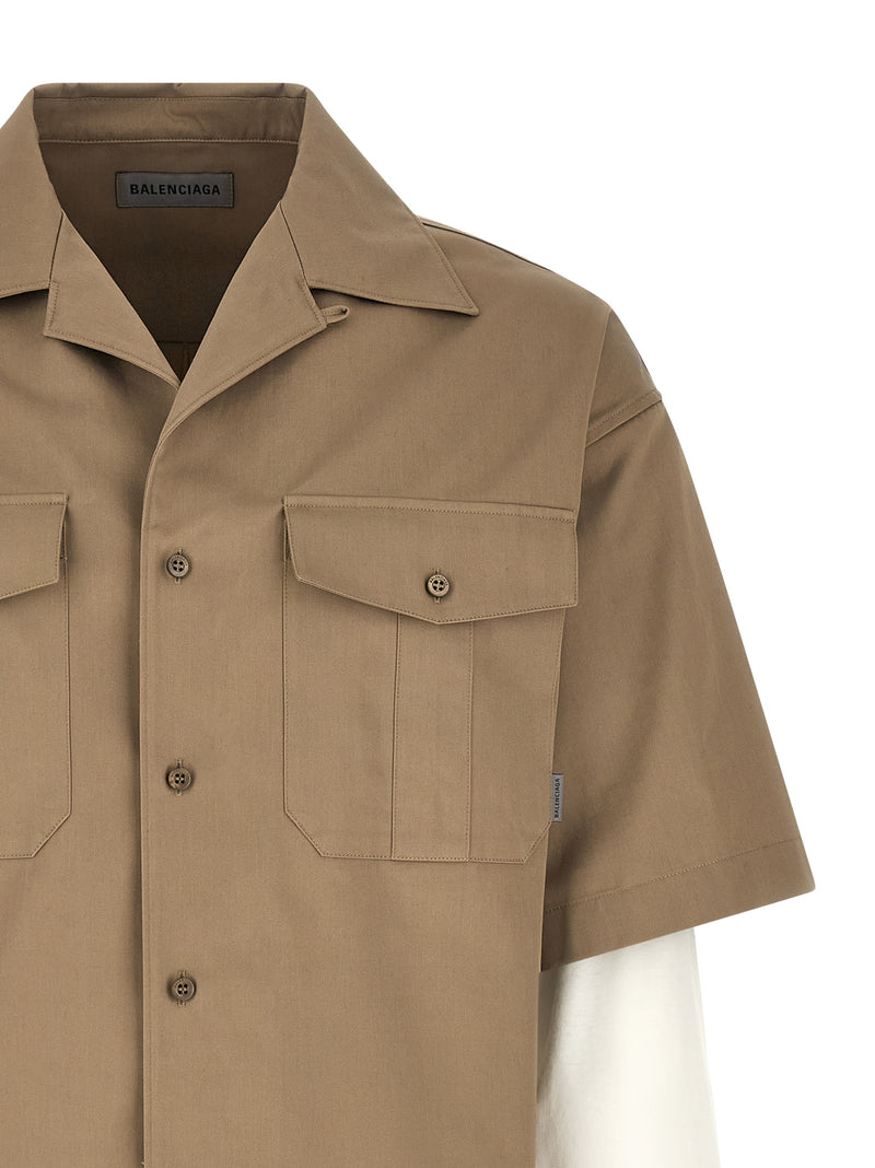 Balenciaga Beige Cotton Blouse - Avant-Garde Short-Sleeve Shirt