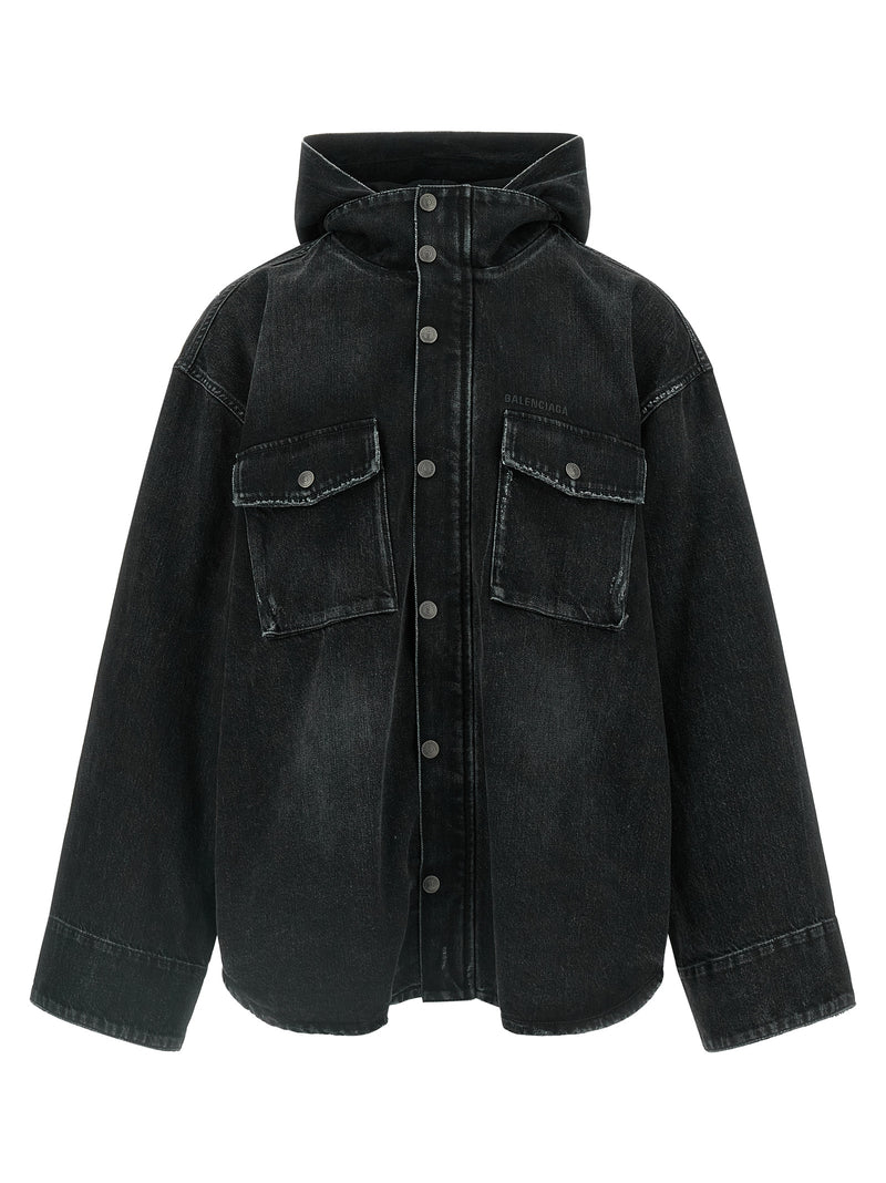 Balenciaga Black Cotton Denim Jacket - Cargo Style