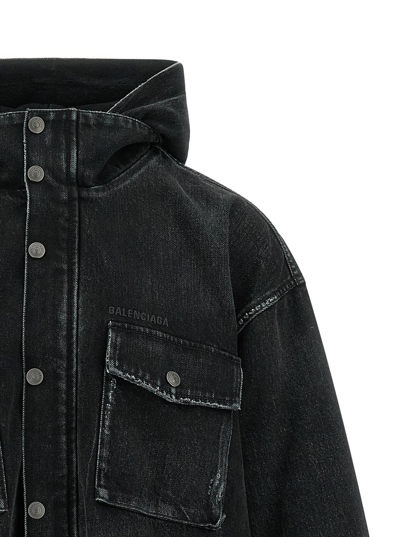 Balenciaga Black Cotton Denim Jacket - Cargo Style