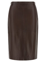 Max Mara Brown Lamb Leather Midi Skirt